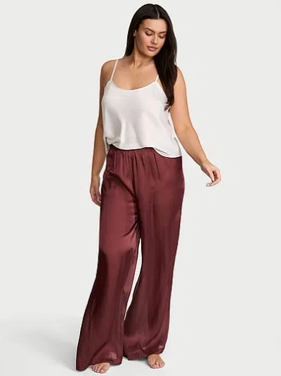 Victoria's Secret Luxe Sheer Satin Wide-leg Pant In Brown