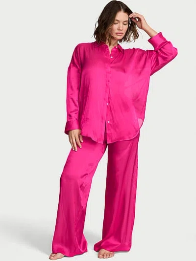 Victoria's Secret Luxe Sheer Satin Wide-leg Pant In Pink