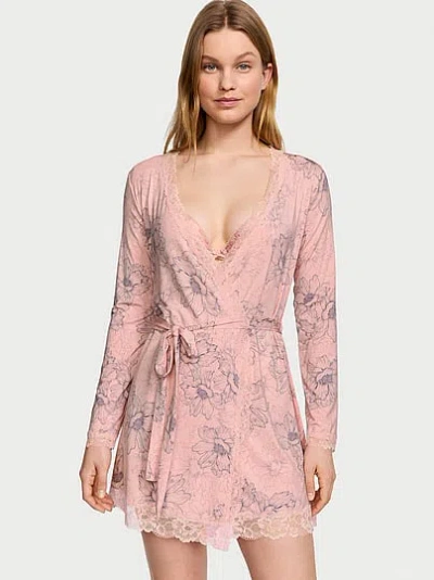 Victoria's Secret Modal Soft Lace-trim Wrap Robe In Pink