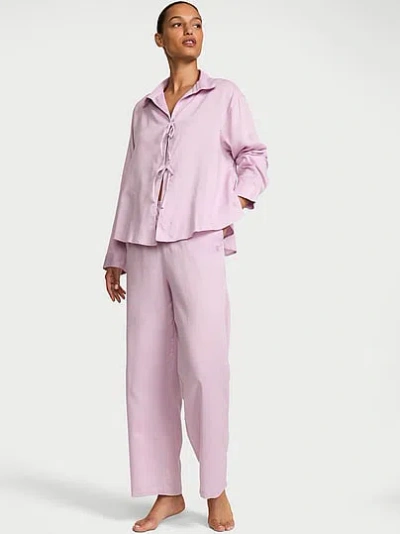 Victoria's Secret Modal-cotton Tie-front Long Pajama Set In Purple