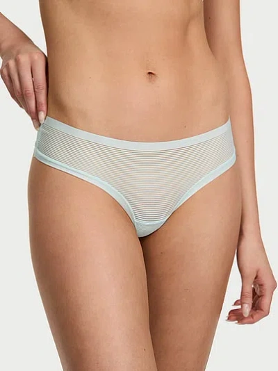 Victoria's Secret No-show Stripe Mesh Thong Panty In Blue