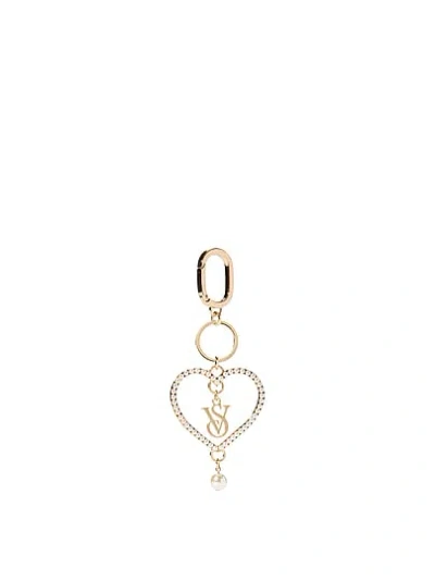 Victoria's Secret Pearl Heart Bag Charm Keychain In Gold