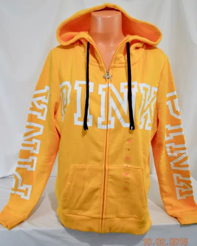 Pre-owned Victoria's Secret Victorias Secret Pink Graphic Side Snap Perfect Full Zip Hoodie L In Yellow