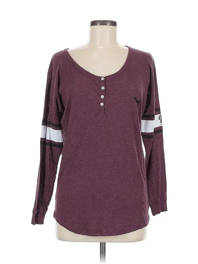 Pre-owned Victoria's Secret Pink Long Sleeve Henley Shirt In Burgundy