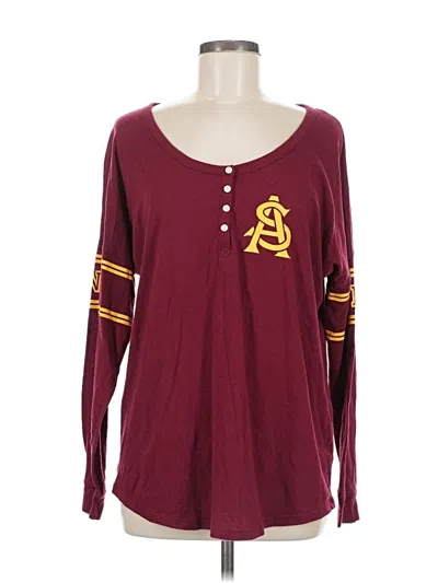 Pre-owned Victoria's Secret Pink Long Sleeve Henley Shirt In Burgundy