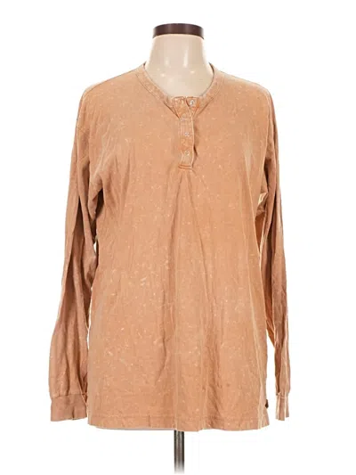 Pre-owned Victoria's Secret Pink Long Sleeve Henley Shirt In Tan