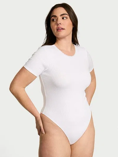 Victoria's Secret Pointelle Modal Short-sleeve Bodysuit In White