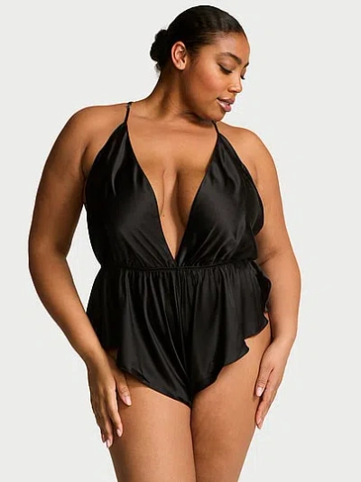 Victoria's Secret Satin Flutter Romper In Black