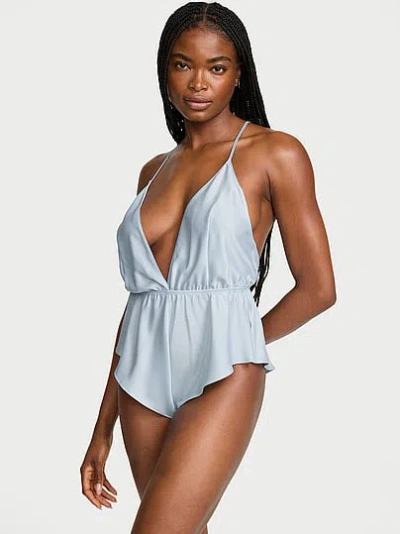 Victoria's Secret Satin Flutter Romper In Blue