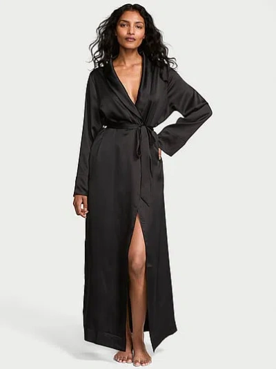 Victoria's Secret Satin Long Robe In Black