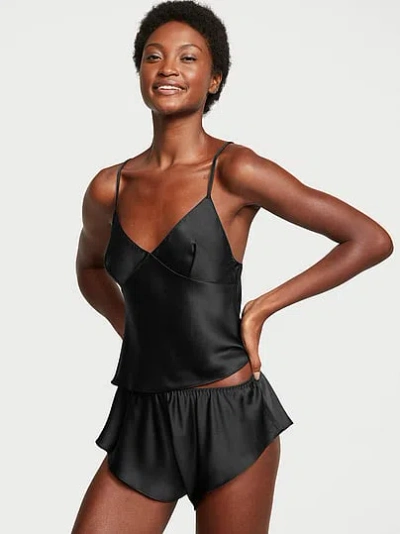 Victoria's Secret Satin Open-back Cami & Shorts Set In Black