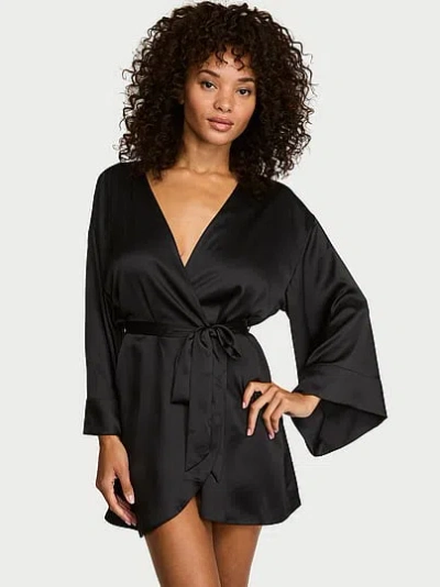 Victoria's Secret Satin Short Robe In Black