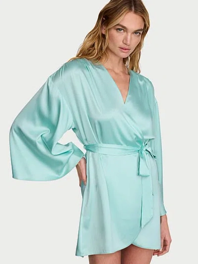 Victoria's Secret Satin Short Robe In Blue
