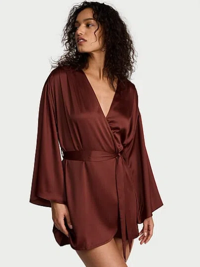 Victoria's Secret Satin Short Robe In Brown