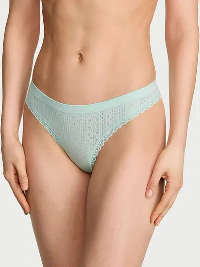Victoria's Secret Seamless Pointelle Lace-trim Thong Panty In Blue