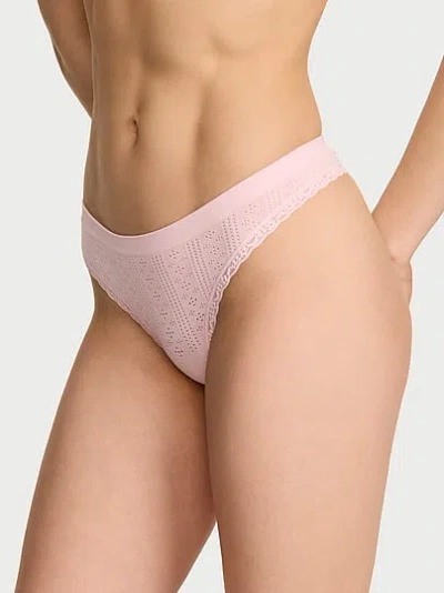 Victoria's Secret Seamless Pointelle Lace-trim Thong Panty In Pink