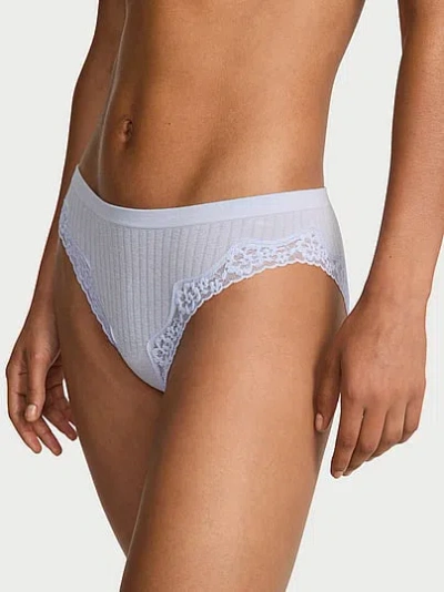 Victoria's Secret Seamless Rib Lace-trim Bikini Panty In Blue