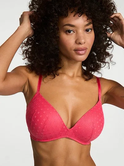 Victoria's Secret Sexy Tee Dot Geo Lace Wireless Push-up Bra In Red