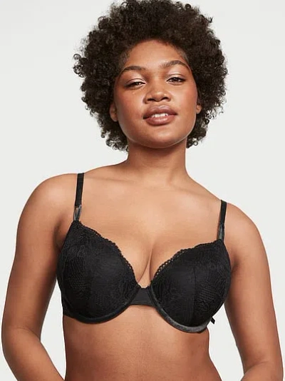 Victoria's Secret Sexy Tee Fleur Noir Lace Lightly Lined Demi Bra In Black