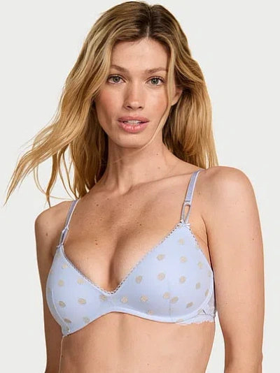 Victoria's Secret Sexy Tee Sheer Heritage Shimmer Dot Wireless Push-up Bra In Blue
