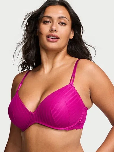 Victoria's Secret Sexy Tee Sheer Heritage Stripe Wireless Push-up Bra In Purple