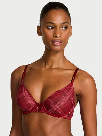Victoria's Secret Sexy Tee Shimmer Mesh Lace-up Unlined Demi Bra In Red