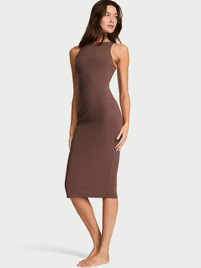 Victoria's Secret Shapewear By Victoria Smoothing Rib High-neck Midi Dress In Brown