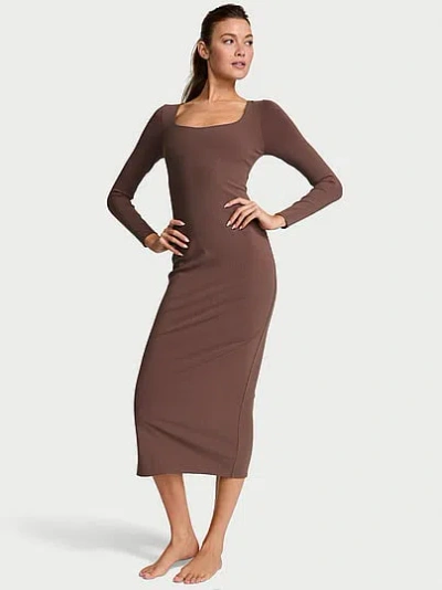 Victoria's Secret Shapewear By Victoria Smoothing Rib Long-sleeve Maxi Dress In Brown