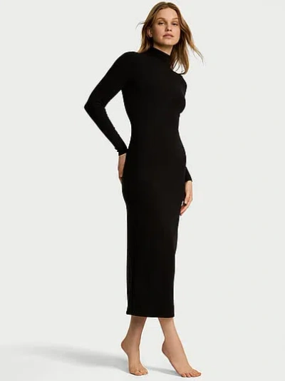 Victoria's Secret Shapewear By Victoria Smoothing Rib Long-sleeve Turtleneck Maxi Dress In Black