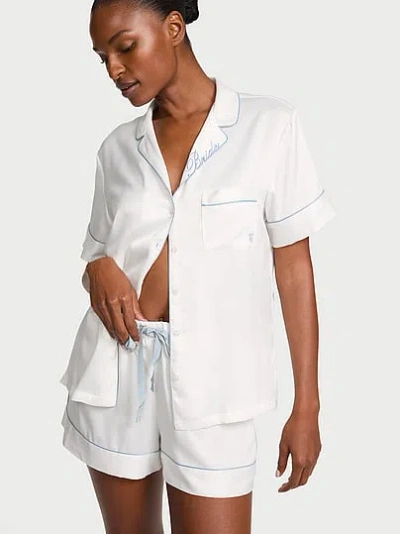 Victoria's Secret Signature Satin Bridal Short Pajama Set In White,ivory