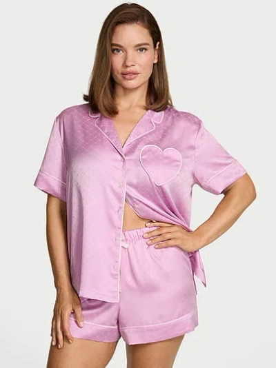 Victoria's Secret Signature Satin Heart Short Pajama Set In Pink