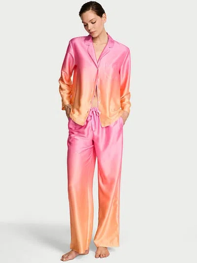 Victoria's Secret Signature Satin Long Pajama Set In Pink