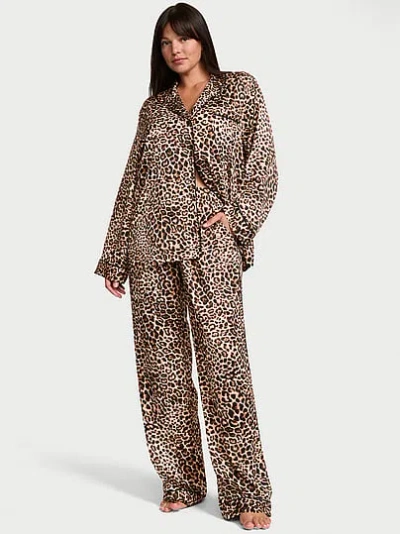 Victoria's Secret Signature Satin Long Pajama Set In Brown