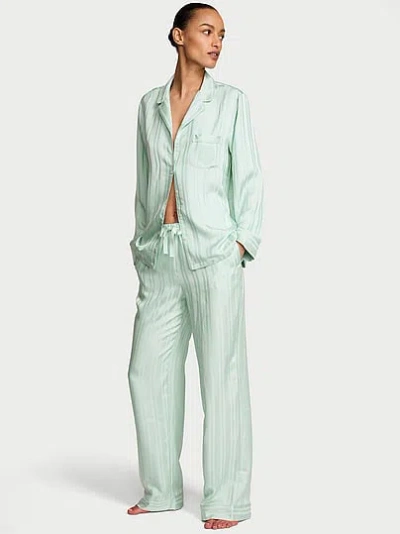 Victoria's Secret Signature Satin Long Pajama Set In Green
