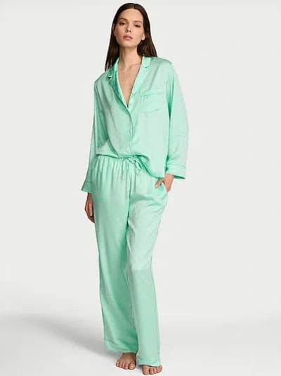Victoria's Secret Signature Satin Long Pajama Set In Green