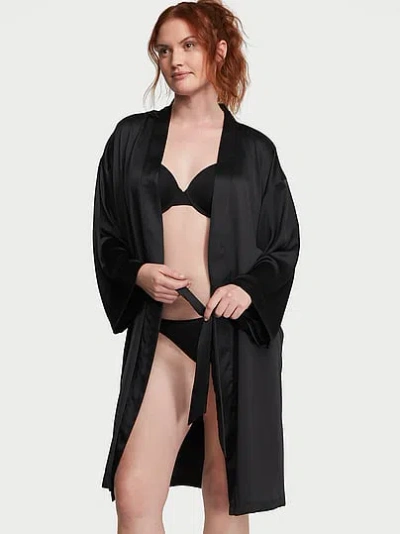 Victoria's Secret Signature Satin Midi Robe In Black