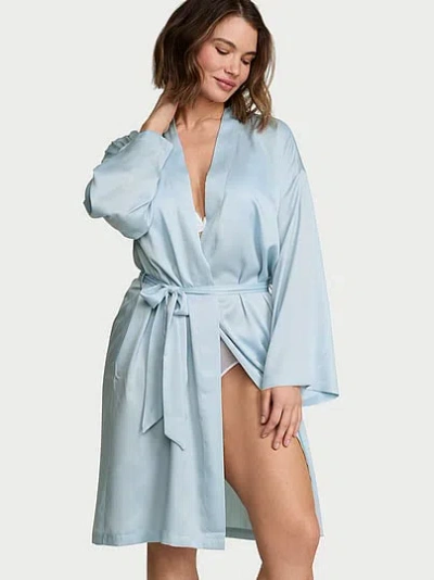 Victoria's Secret Signature Satin Midi Robe In Blue