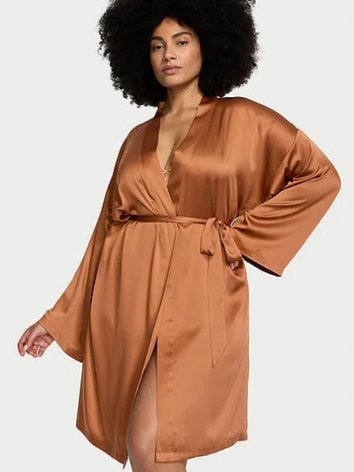 Victoria's Secret Signature Satin Midi Robe In Brown
