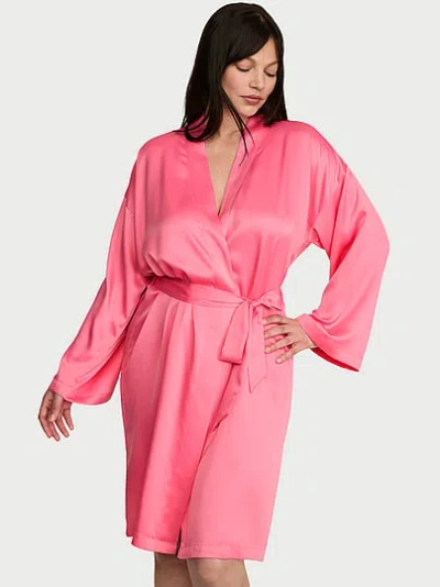 Victoria's Secret Signature Satin Midi Robe In Pink