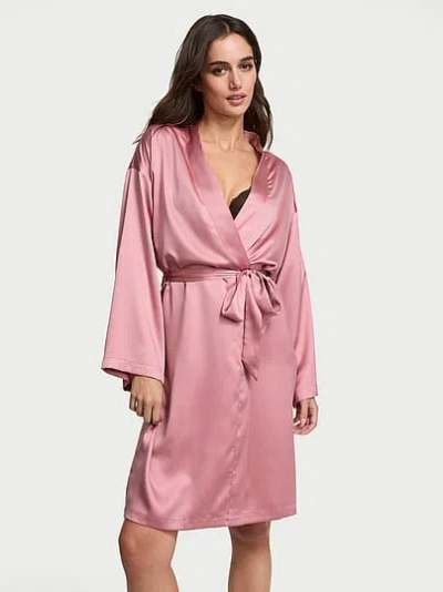 Victoria's Secret Signature Satin Midi Robe In Pink