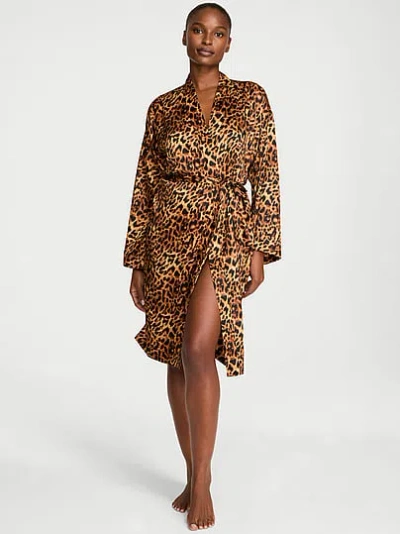 Victoria's Secret Signature Satin Midi Robe In Brown