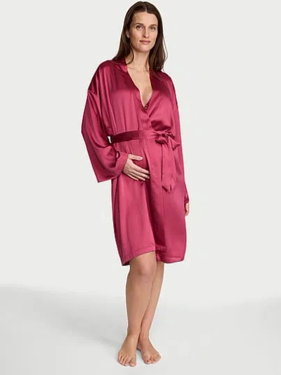 Victoria's Secret Signature Satin Midi Robe In Burgundy