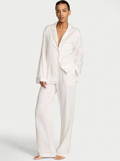 Victoria's Secret Signature Satin Shine Long Pajama Set In White