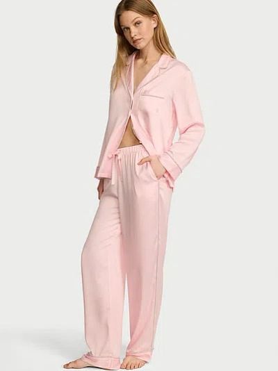 Victoria's Secret Signature Satin Shine Long Pajama Set In Pink