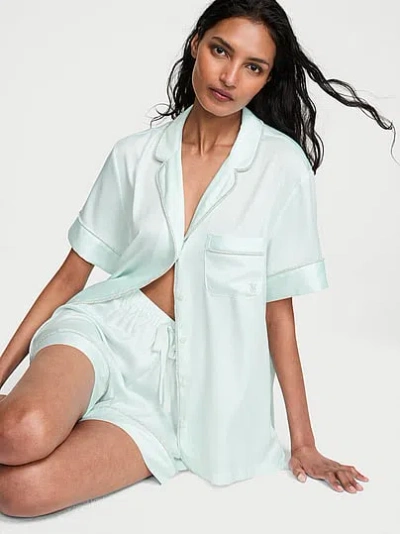 Victoria's Secret Signature Satin Shine Short Pajama Set In Blue