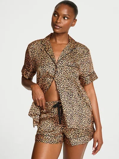 Victoria's Secret Signature Satin Short Pajama Set In Brown
