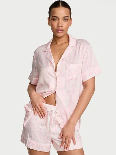 Victoria's Secret Signature Satin Short Pajama Set In Pink
