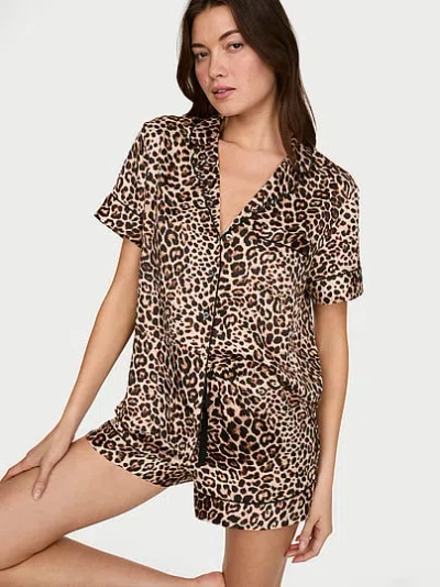 Victoria's Secret Signature Satin Short Pajama Set In Animal Print