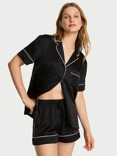 Victoria's Secret Signature Satin Short Pajama Set In Black