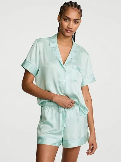 Victoria's Secret Signature Satin Short Pajama Set In Green